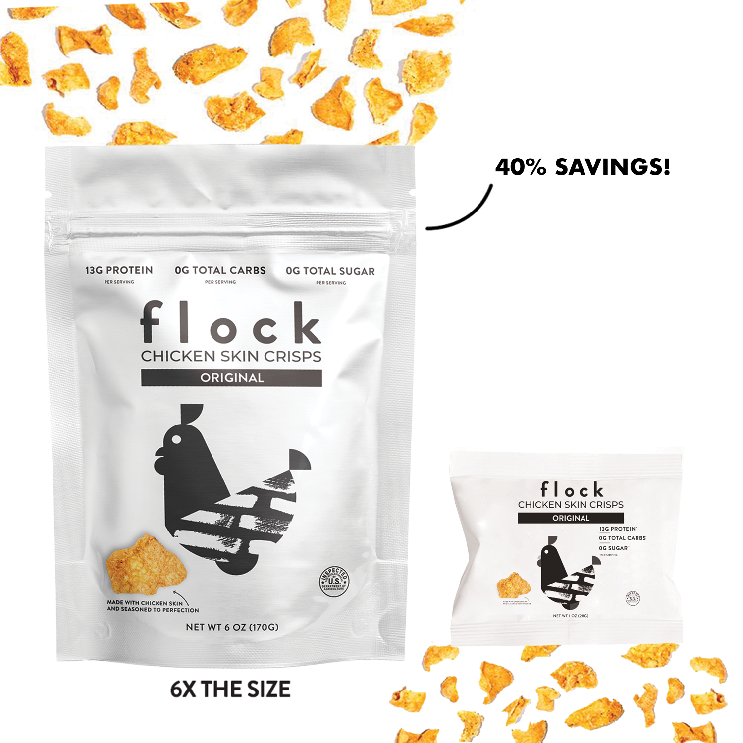 XXL Original Chicken Skin Crisps (6 OZ Bags)