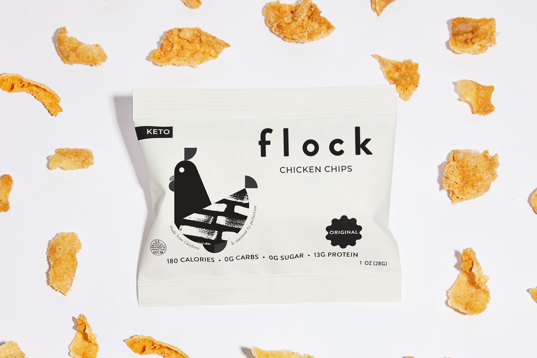  Flock Keto Chicken Skin Chips, Original Flavor, Low Carb,  High Protein, Sugar Free, Gluten Free Fried Chicken Skins - Chicken Chips  for People