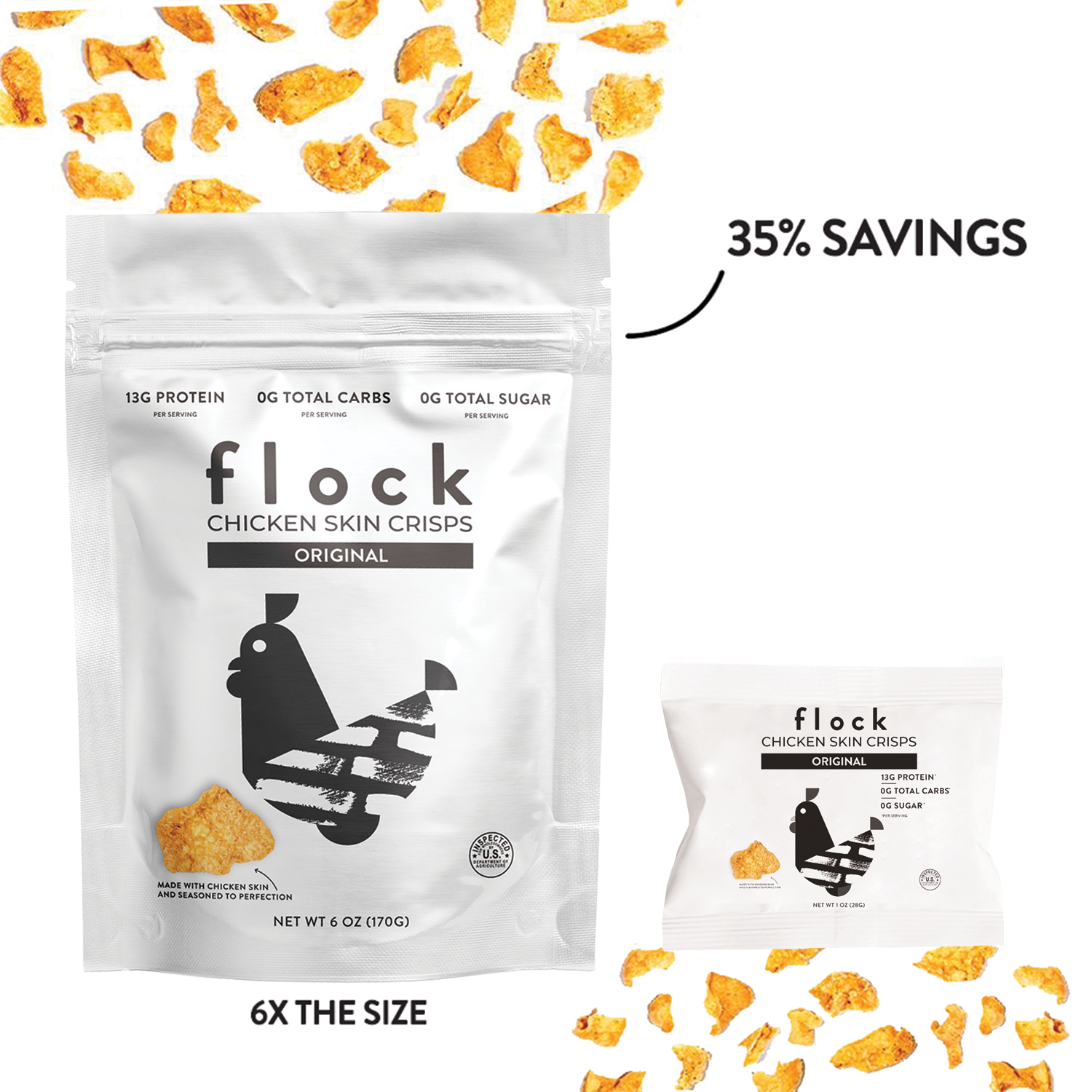 Original Flock Chicken Skin Crisps (6 OZ Bags)